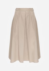 Born2be - Beżowa Rozkloszowana Spódnica z Bawełny z Szerokimi Plisami Malona. Okazja: na co dzień, do pracy. Kolor: beżowy. Materiał: bawełna. Styl: casual #4