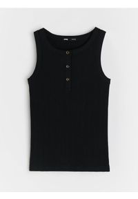 Sinsay - Bawełniana bluzka bez rękawów z guzikami - czarny. Kolor: czarny. Materiał: bawełna. Długość rękawa: bez rękawów