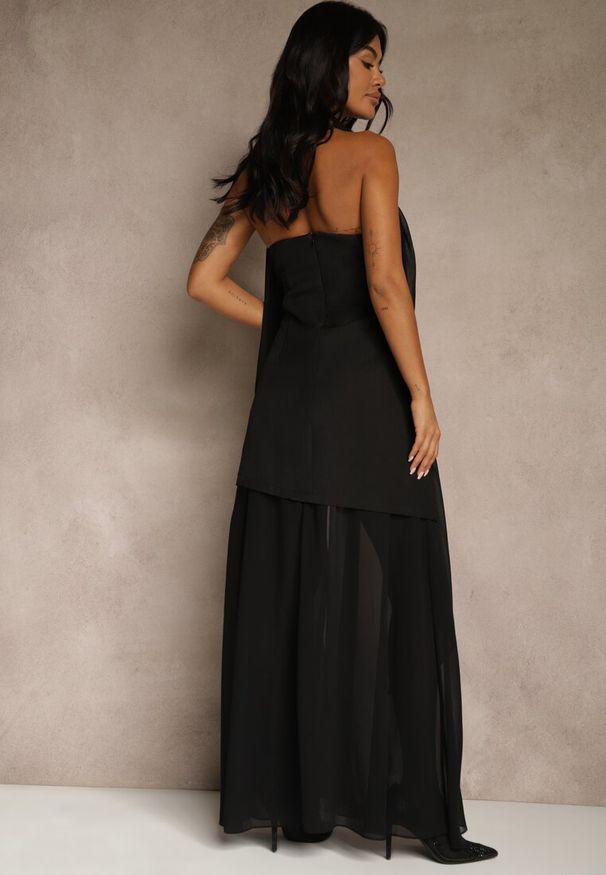 Renee - Czarna Wieczorowa Sukienka Bandeau z Dodatkowym Szalem Meridvia. Okazja: na wesele, na imprezę, na studniówkę, na ślub cywilny. Kolor: czarny. Długość rękawa: na ramiączkach. Styl: wizytowy