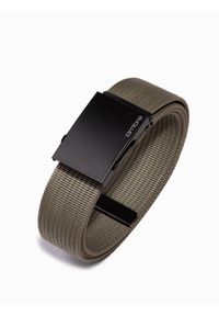 Ombre Clothing - Pasek męski parciany z regulowaną klamrą - khaki. Kolor: brązowy. Materiał: lakier #1