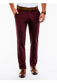 Ombre Clothing - Spodnie męskie chino P832 - bordowe - M. Kolor: czerwony. Materiał: tkanina, poliester, elastan, wiskoza. Styl: elegancki, klasyczny #1