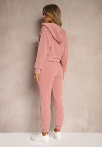 Renee - Różowy Komplet Dresowy z Dodatkiem Bawełny Spodnie z Gumką w Talii Bluza z Kapturem Sesaria. Kolor: różowy. Materiał: dresówka, bawełna. Wzór: kolorowy #3