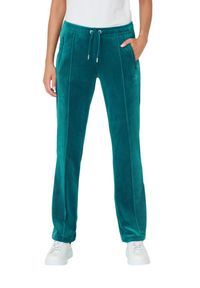 Juicy Couture - JUICY COUTURE Turkusowe spodnie Tina. Kolor: niebieski. Materiał: poliester. Wzór: aplikacja #3
