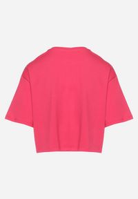 Born2be - Fuksjowy Bawełniany T-shirt Oversize o Krótkim Kroju z Nadrukiem Prismarina. Kolor: różowy. Materiał: bawełna. Długość: krótkie. Wzór: nadruk
