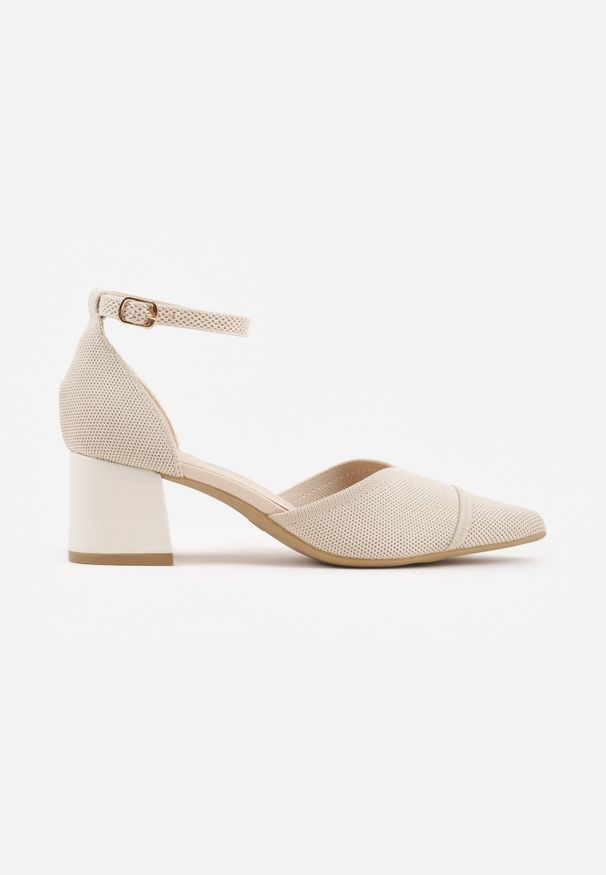 Renee - Beżowe Czółenka ze Sportowej Tkaniny VICES na Słupku z Paskiem przy Kostce Loraira. Zapięcie: pasek. Kolor: beżowy. Materiał: tkanina. Obcas: na słupku. Styl: sportowy