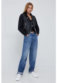 Calvin Klein Jeans ramoneska damska kolor czarny przejściowa. Okazja: na co dzień. Kolor: czarny. Styl: casual, klasyczny