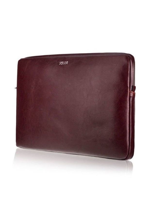 Skórzany pokrowiec etui na laptopa 13 cali Solier SA23 burgundowy. Kolor: czerwony. Materiał: skóra. Wzór: paski. Styl: elegancki