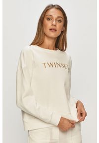 TwinSet - Twinset - Bluza. Typ kołnierza: bez kaptura. Kolor: kremowy. Materiał: bawełna, dzianina. Wzór: nadruk. Styl: klasyczny #3