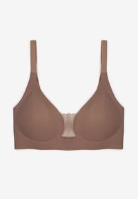 Born2be - Ciemnobeżowy Biustonosz z Ozdobnym Wycięciem Ezirelle. Kolor: beżowy. Materiał: jeans. Rodzaj stanika: wyciągane miseczki. Wzór: gładki #6