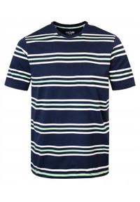 Bawełniana Koszulka Polo w Paski - Pako Jeans - Granatowa. Okazja: na co dzień. Typ kołnierza: polo. Kolor: niebieski. Materiał: bawełna. Wzór: prążki, paski. Styl: casual #1