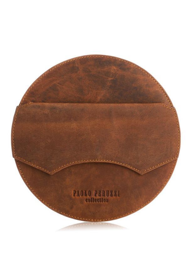 Okrągła listonoszka skórzana PAOLO PERUZZI T-92-OR pomarańczowa. Kolor: pomarańczowy. Sezon: zima, jesień. Materiał: skórzane. Styl: vintage, elegancki. Rodzaj torebki: na ramię