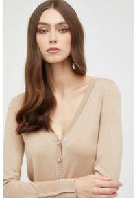 Guess kardigan damski kolor brązowy lekki. Okazja: na co dzień. Kolor: brązowy. Materiał: materiał, dzianina, wiskoza. Długość rękawa: długi rękaw. Długość: długie. Styl: casual #5