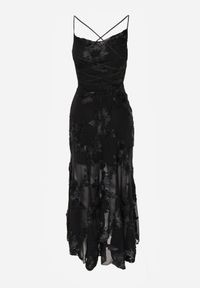 Born2be - Czarna Koktajlowa Sukienka Siateczkowa z Odkrytymi Plecami z Wiązaniem Cezelle. Kolor: czarny. Materiał: materiał. Wzór: kwiaty, aplikacja. Styl: wizytowy #8