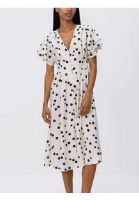 Reserved - Sukienka midi z modalem - złamana biel. Materiał: tkanina. Długość: midi