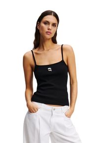 Karl Lagerfeld - KARL LAGERFELD Сzarny damski top Ikon Patch Tank Top. Kolor: czarny