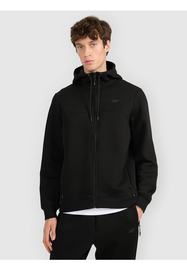 4f - 4F Bluza dresowa rozpinana z kapturem męska - czarna XXL. Okazja: na co dzień. Typ kołnierza: kaptur. Kolor: czarny. Materiał: dresówka. Styl: klasyczny, casual