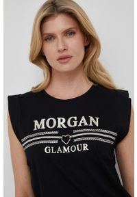 Morgan t-shirt damski kolor czarny. Okazja: na co dzień. Kolor: czarny. Materiał: dzianina. Wzór: nadruk, aplikacja. Styl: casual #5