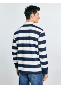Big-Star - Koszulka męska polo z długim rękawem w pasy granatowo-białe Miker 100. Okazja: na co dzień. Typ kołnierza: polo. Kolor: biały. Materiał: skóra, bawełna. Długość rękawa: długi rękaw. Długość: długie. Wzór: ze splotem, paski. Styl: sportowy, klasyczny, casual, elegancki #5