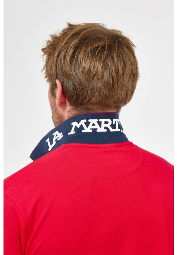 La Martina - LA MARTINA Czerwona męska koszulka polo z wyszywanym logo, Rozmiar M. Typ kołnierza: polo. Kolor: czerwony
