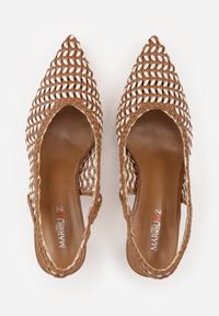 Renee - Brązowe Plecione Czółenka Slingback na Szpilce z Ażurową Cholewką Hibiscae. Okazja: na co dzień. Kolor: brązowy. Materiał: jeans. Szerokość cholewki: normalna. Wzór: ażurowy. Sezon: wiosna. Obcas: na szpilce. Styl: wizytowy, casual, elegancki #9