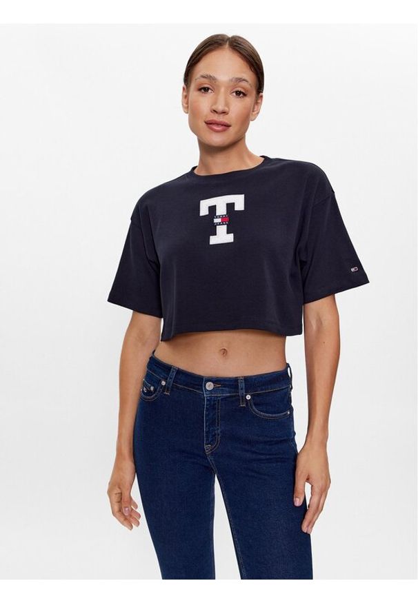 Tommy Jeans T-Shirt DW0DW16167 Granatowy Oversize. Kolor: niebieski. Materiał: bawełna