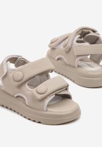Renee - Szare Sandały w Stylu Chunky z Wkładką ze Skóry Naturalnej Ellisette. Okazja: na co dzień, na spacer. Kolor: szary. Materiał: skóra. Wzór: aplikacja. Styl: casual, elegancki