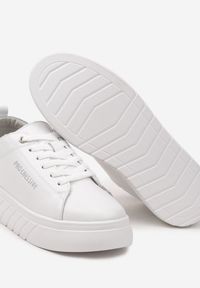 Born2be - Białe Skórzane Sneakersy do Kostki na Płaskiej Podeszwie Viollante. Kolor: biały. Materiał: skóra. Obcas: na płaskiej podeszwie #4