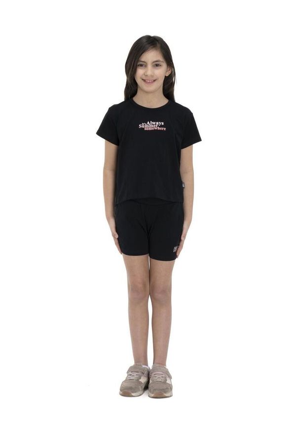 LEONE 1947 APPAREL - Kolorowa, krótka koszulka dziewczęca. Kolor: czarny. Długość: krótkie. Wzór: kolorowy. Sport: joga i pilates