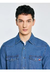 Big-Star - Koszula męska jeansowa niebieska Western 121. Okazja: na co dzień. Kolor: niebieski. Materiał: jeans. Wzór: melanż. Styl: casual #2