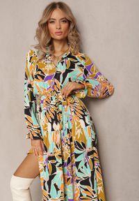 Renee - Zielona Plisowana Sukienka Maxi w Kwiaty z Wiązanym Paskiem Marleen. Kolor: zielony. Materiał: materiał. Wzór: kwiaty. Długość: maxi #3