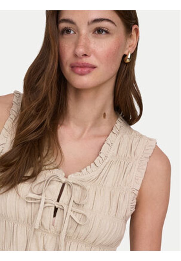 only - ONLY Bluzka Goa 15363693 Beżowy Regular Fit. Kolor: beżowy. Materiał: len