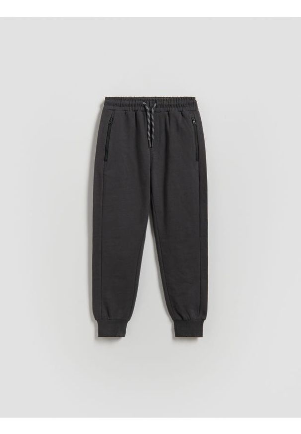 Reserved - Bawełniane joggery - ciemnoszary. Kolor: szary. Materiał: bawełna