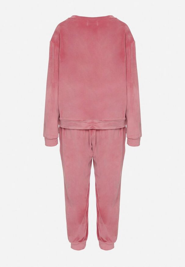 Born2be - Różowy Welurowy Komplet Dresowy Bluza i Spodnie Typu Jogger Lisilwena. Kolor: różowy. Materiał: dresówka, welur. Sport: turystyka piesza
