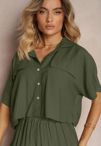 Renee - Ciemnozielony 2-Częściowy Komplet z Wiskozy Koszula o Luźnym Kroju Szerokie Spodnie Velvitela. Kolor: zielony. Materiał: wiskoza. Wzór: bez wzorów #5