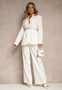 Renee - Beżowe Szerokie Spodnie Garniturowe z Wiskozą High Waist Rosandria. Stan: podwyższony. Kolor: beżowy. Materiał: wiskoza