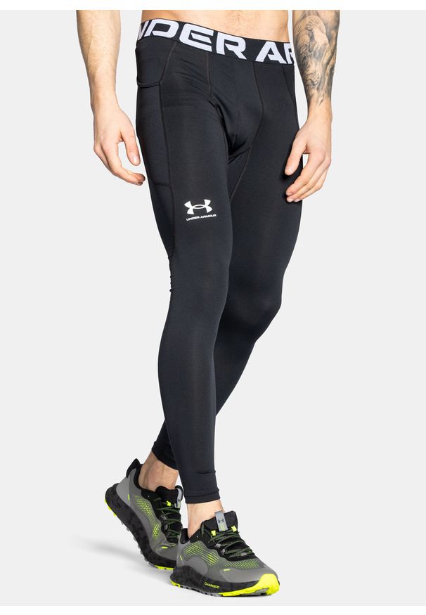Legginsy treningowe męskie czarne Under Armour ColdGear Leggings. Kolor: czarny. Materiał: elastan. Wzór: jednolity