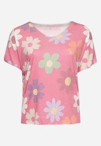 Born2be - Różowy Bawełniany T-shirt z Krótkim Rękawem w Kwiatowy Wzór Zorantia. Kolor: różowy. Materiał: bawełna. Długość rękawa: krótki rękaw. Długość: krótkie. Wzór: kwiaty. Sezon: lato
