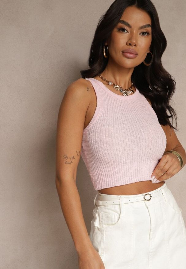 Renee - Różowy Prążkowany Basicowy Top Donellin. Kolor: różowy. Materiał: prążkowany. Styl: klasyczny