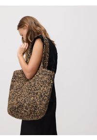 Reserved - Pleciona torebka shopper - czarny. Kolor: czarny