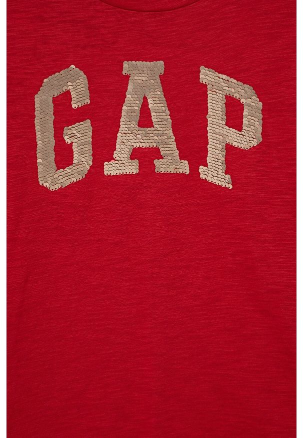 GAP longsleeve bawełniany dziecięcy kolor czerwony. Kolor: czerwony. Materiał: bawełna. Długość rękawa: długi rękaw. Wzór: aplikacja