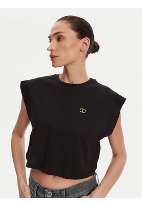 TwinSet - TWINSET T-Shirt 251TT2043 Czarny Regular Fit. Kolor: czarny. Materiał: bawełna