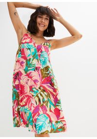 bonprix - Sukienka z nadrukiem ze zrównoważonej wiskozy. Kolor: różowy. Materiał: wiskoza. Długość rękawa: na ramiączkach. Wzór: nadruk #1