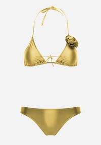 Renee - Zielone Minimalistyczne Bikini Wiązany Biustonosz z Kwiatem 3D i Majtki Figi Evaris. Kolor: zielony. Wzór: kwiaty #3