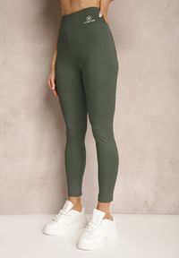 Renee - Ciemnozielone Legginsy High Waist z Gumką w Pasie Cloen. Okazja: na co dzień, na spacer. Stan: podwyższony. Kolor: zielony. Styl: klasyczny, casual #3