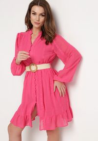 Born2be - Fuksjowa Sukienka Nesilwyn. Kolor: różowy. Materiał: tkanina. Wzór: haft. Styl: boho. Długość: mini #2