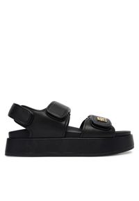 TOMMY HILFIGER - Tommy Hilfiger Sandały Leather Sporty Platform Sandal FW0FW09119 Czarny. Kolor: czarny. Materiał: skóra. Obcas: na platformie. Styl: sportowy #1