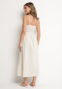 Born2be - Jasnobeżowa Bawełniana Sukienka o Rozkloszowanym Kroju na Ramiączkach z Guzikami Firbia. Okazja: na co dzień. Typ kołnierza: dekolt w kształcie V. Kolor: beżowy. Materiał: bawełna. Długość rękawa: na ramiączkach. Typ sukienki: rozkloszowane. Styl: casual, elegancki #2