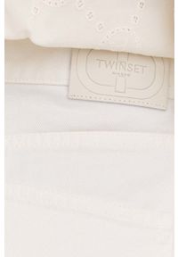 TwinSet - Twinset szorty jeansowe damskie kolor biały gładkie high waist. Stan: podwyższony. Kolor: biały. Materiał: jeans. Wzór: gładki