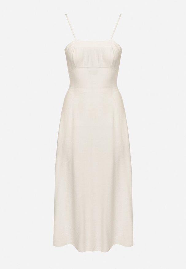 Born2be - Biała Rozkloszowana Sukienka z Wiskozą Meravela. Okazja: na co dzień. Kolor: biały. Materiał: wiskoza. Długość rękawa: na ramiączkach. Styl: casual, elegancki