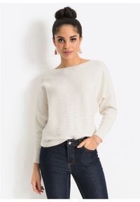 Sweter w prążek "oversize" bonprix kremowy nowy. Kolor: biały. Wzór: prążki #5